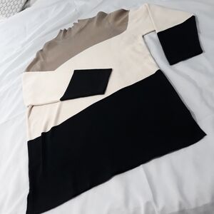 Nordstrom 100% Cotton Long Sleeve Color Block Black Cream Tan Long Sweater XL